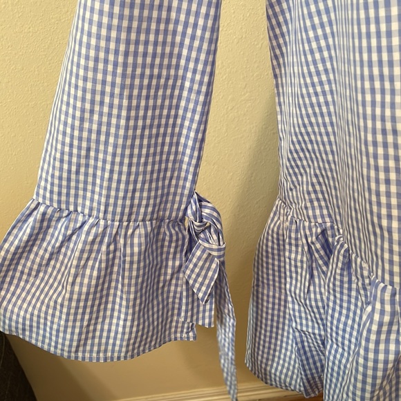 Lucy Wang Plaid Long Sleeved Blue & White Mini Dress with Bottom Ruffle/ Large - Picture 4 of 7